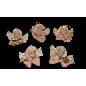 Vintage Scioto Cherub Christmas Ornaments Angels Playing Musical Instruments